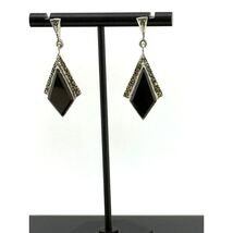 Vintage 925 Sterling Silver Onyx Marcasite Post Earrings - $51.23