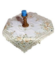 Summer Ecri Table Topper, Brawn Green Flower, Embroidered, Decor Kitchen... - £38.53 GBP