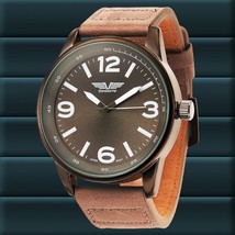 NEW Deporte 9721 Men&#39;s Curve Series Genuine Leather Casual Dark Brown Watch 5ATM - £14.20 GBP