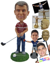 Personalized Bobblehead Handsome Golfer Wearing A Polo Shirt And Ready To Tee Of - £72.57 GBP