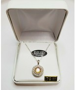 Crystals From Swarovski Halo Necklace In Rhodium Overlay October Opal Bi... - $53.36 CAD