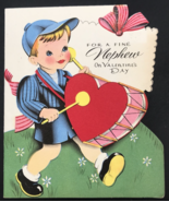 1940&#39;s Die Cut For A Fine Nephew on Valentine&#39;s Day Card Drummer Boy 5&quot; ... - £9.63 GBP