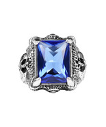 Mens hipster dominant blue gemstone hipster vintage square sterling silv... - $186.19 MXN+