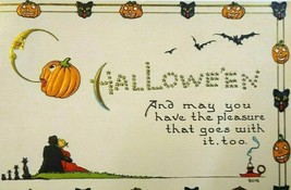 Halloween Postcard Bergman Fantasy ArtwrokFancy Border Harvard Mass Antique - £61.81 GBP