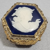Resin Cameo Hinged Felt Lined Hexagon Trinket Jewelry Box 3&quot;x1.5&quot; - £7.21 GBP