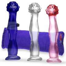 LeLuv Dildo 7 Inch Glass Beaded Ball Tip Curved G-Spot Wand with Padded Pouch - £17.39 GBP+