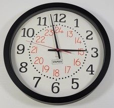 *A) 2013 Staples Quartz Plastic Black Frame Wall Clock 14&quot; Diameter Battery - $9.89