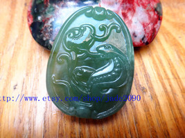 Free Shipping - good luck Amulet Natural  green Jadeite Jade carved snake charm  - £20.77 GBP