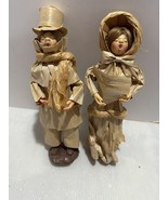 Corn Husk Caroller figures Taiwan woman and man in top hat hand-made 12”... - $28.45