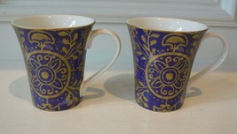 222 Fifth PTS International Pilar Blue 2 Coffee Tea Mugs Cups China Dinn... - £11.73 GBP