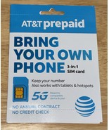 New AT&T Prepaid Sim Card Bring Your Own Phone Kit 5G 3 In 1 Fits Most Phones  - $11.87