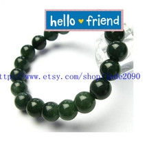 Free Shipping - 100% Nice Grade AAA Natural dark Green Jadeite Jade charm Bracel - £15.97 GBP