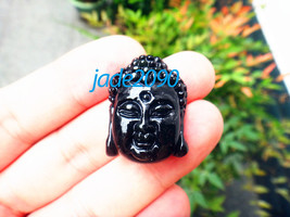 Free shipping - Natural black jadeite jade carved Buddha head charm Pendant   -  - £15.97 GBP