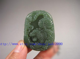 FREE SHIPPING -  good luck Natural  green  jadeite jade tiger charm pend... - £15.74 GBP