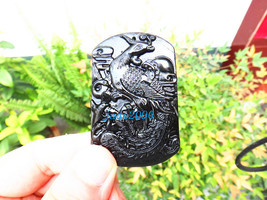 Free Shipping - Amulet Natural black jadeite jade carved luck Phoenix  charm Pen - £15.68 GBP