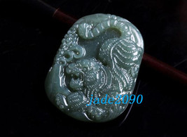 Free Shipping -good luck  Hand-carved Natural Green tiger jade charm Pendant - j - £15.72 GBP