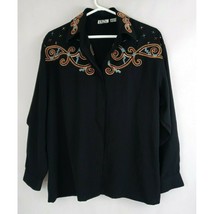 Vintage Gantos Women&#39;s Black Blouse With Metallic Beaded Embroidery Size Medium - £22.78 GBP