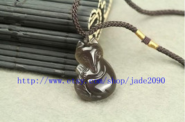 Free shipping - good luck Natural black agate gemstone carved Fox charm pendant - £20.45 GBP