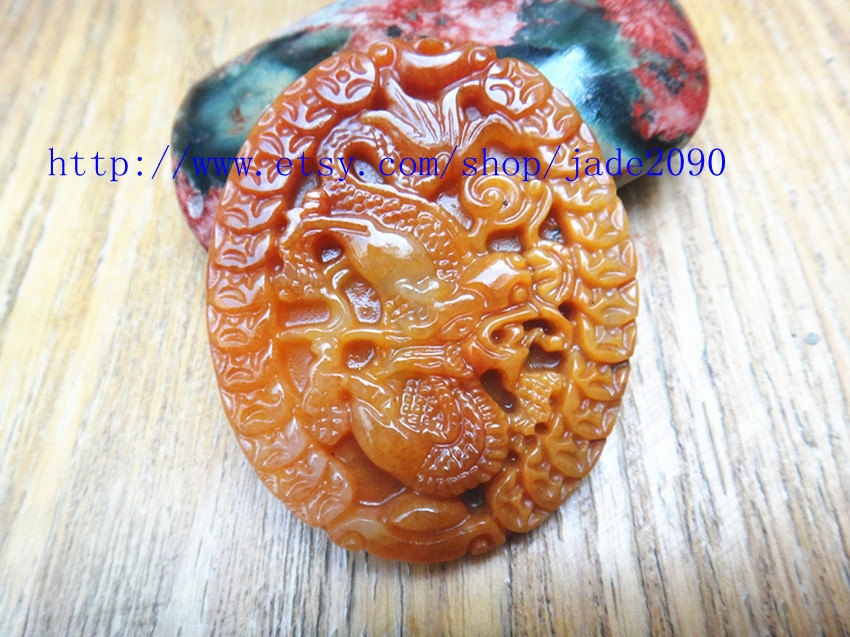 Free Shipping -   luck Yellow jade dragon ,Hand- carved Natural yellow jadeite j - $25.99