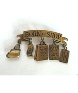 Vintage JJ Jonette Jewelry Bronze &#39;BORN TO SHOP&#39; Brooch Pin with Charms ... - €8,61 EUR