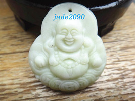 Free Shipping - 100% white jadeite jade good luck Amulet Hand carved Laughing Bu - £15.98 GBP