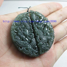 Free Shipping - Natural green dragon and Phoenix  jade charm Pendant / necklace  - £15.79 GBP