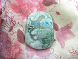 Free Shipping - Hand carved Green jadeite jade carved Tiger charm pendant neckla - £23.97 GBP