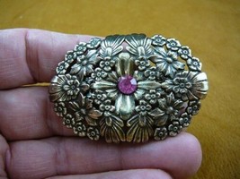 CB-FLO-3 FLOWER daisy pink stone brass Barrettes French barrette - £15.66 GBP