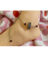 Dragonfly Anklet 10.5 to 12.5 inches Purple Beads - $7.91