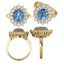 Art Deco 4Ct Oval Cut Blue Sapphire Diamond Halo Wedding Ring 14K Yellow Gold Fn - £70.14 GBP