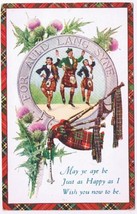 Postcard Scotland Bagpipes Thistle Dancers Auld Lang Syne - $3.42