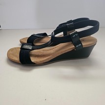 Alfani Womens Wedge Heel Sandals Size 5 Black Faux Leather Ankle Strap Closure - £13.80 GBP
