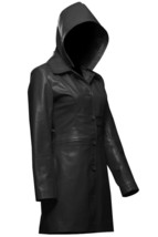 Handmade Black Real Lambskin Leather Women Hooded Trench Coat Biker Stylish Wear - £123.30 GBP+