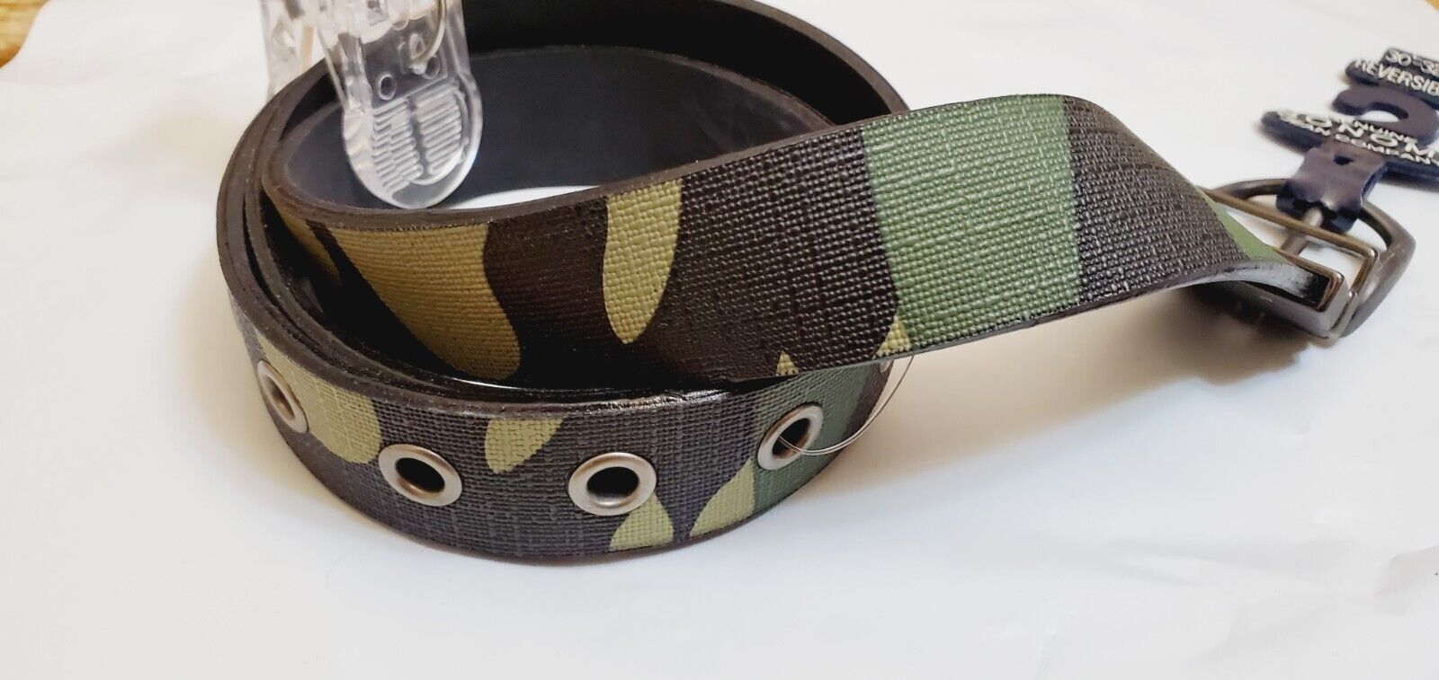 Sonoma Boy&#39;s Reversible Casual Belt Size SMALL (22-244) Green Camo / Bla... - $12.59