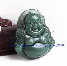 Free shipping - Hand carved  Natural dark green  jade Laughing Buddha charm pend - £15.97 GBP