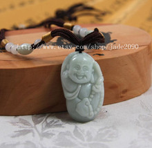 Free shipping - Hand carved  Natural light green  jade Laughing Buddha charm pen - £20.41 GBP