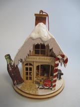 Coca-Cola Ginger Cottages Santa&#39;s Workshop Wooden 3D Christmas Ornament - $23.27