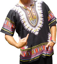 Mens Black Dashiki Shirt African Blouse Top Rap Rapper ~ Fast Shipping - £9.49 GBP