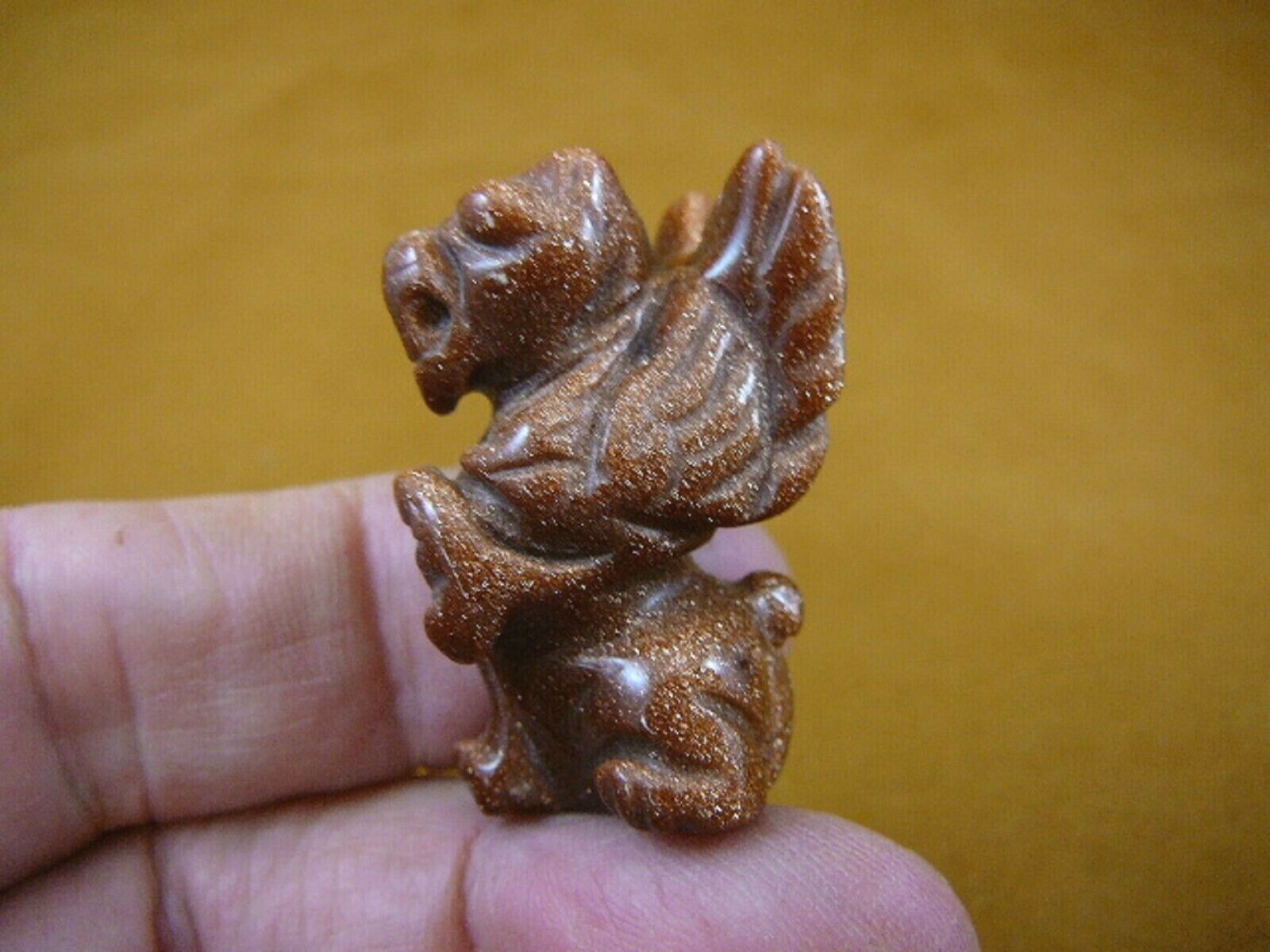 Y-LIO-GA-560) orange ROARING LION GARGOYLE gemstone statue carving love ... - $14.01