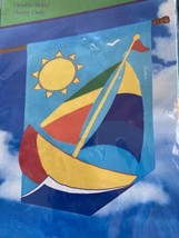 New JETMAX Sailboat Sun Applique House Yard Flag 28&quot; x 40&quot; Embroidered 2003 NIP - £10.21 GBP