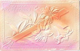 Easter Postcard Embossed Lilies Cross Textured Early Illustrated Post Card - $2.05