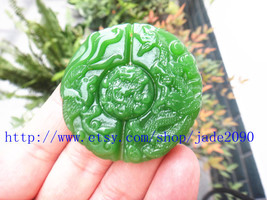 Free Shipping - green Dragon Phoenix , Hand- carved  Natural green Dragon and Ph - £23.91 GBP