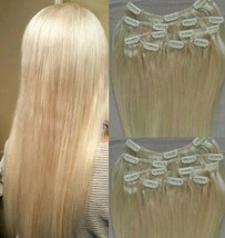 18&quot;,20&quot;,22&quot;,24&quot; 100% Human Hair Extensions 7Pc Clip in #613 Platinum Blonde - £63.30 GBP+