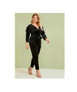 NY Collection Womens Plus Petite 2XP Black Velvet 3/4 Sleeve Jumpsuit NW... - €25,12 EUR