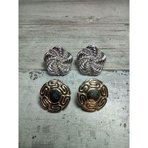 Lot of 2 Sets Vintage Signed Monet Gold Silver Tone Clip On Earrings Round - £19.83 GBP