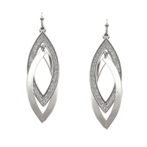 Sand Textured Double Marquise Dangle Earrings Silver - £9.67 GBP