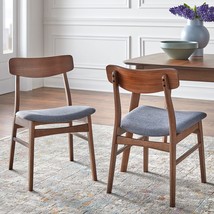 Solid Wood Wave Dining Chair (Set of 2) Brown Mid-Century Modern Upholstered - $183.15