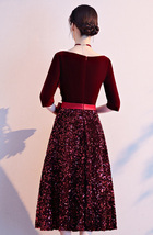 Wine Red Half Sleeve Velvet Midi Dress Custom Plus Size Bridesmaid Midi Dress image 6