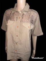 VTG 80s Women’s Gitano Button Up Short Shirt Sleeve Medium MOM Lace Brow... - $21.23