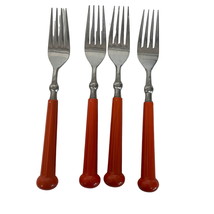 Vintage Oxford Hall Stainless Steel Forks With Orange Handles 7&quot; - $19.30